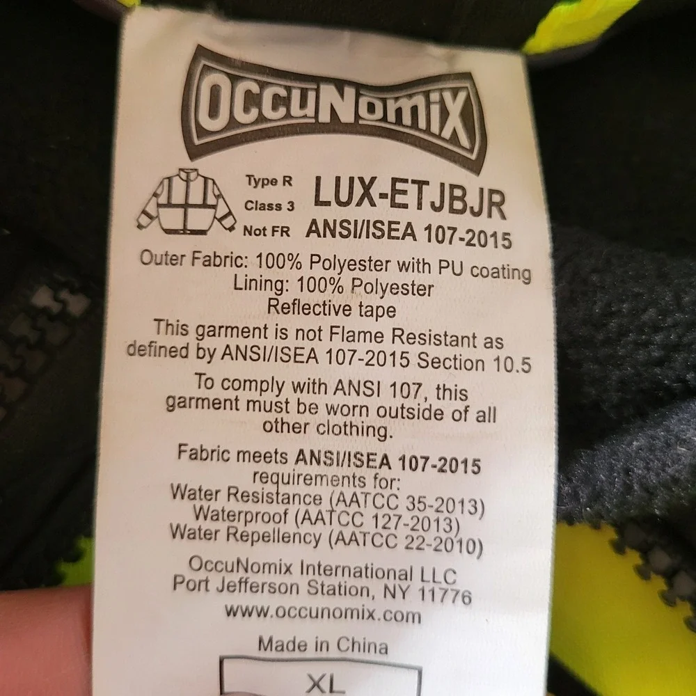 OccuNomix Hi-Viz‎ Yellow Black Type R Class 3 Reflective Bomber Work Jacket XL